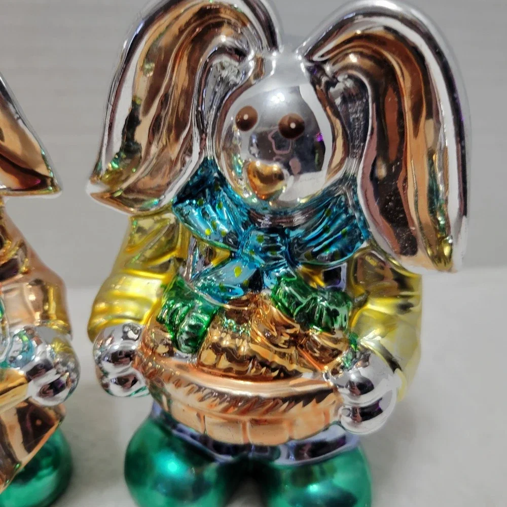 Armchair Shopper Shimmering Bunny Pair Easter‎ Hand Blown Mercury Glass So Cute!